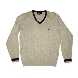 FRED PERRY -Cotton Beige With Navy Maroon Stripe -Size S